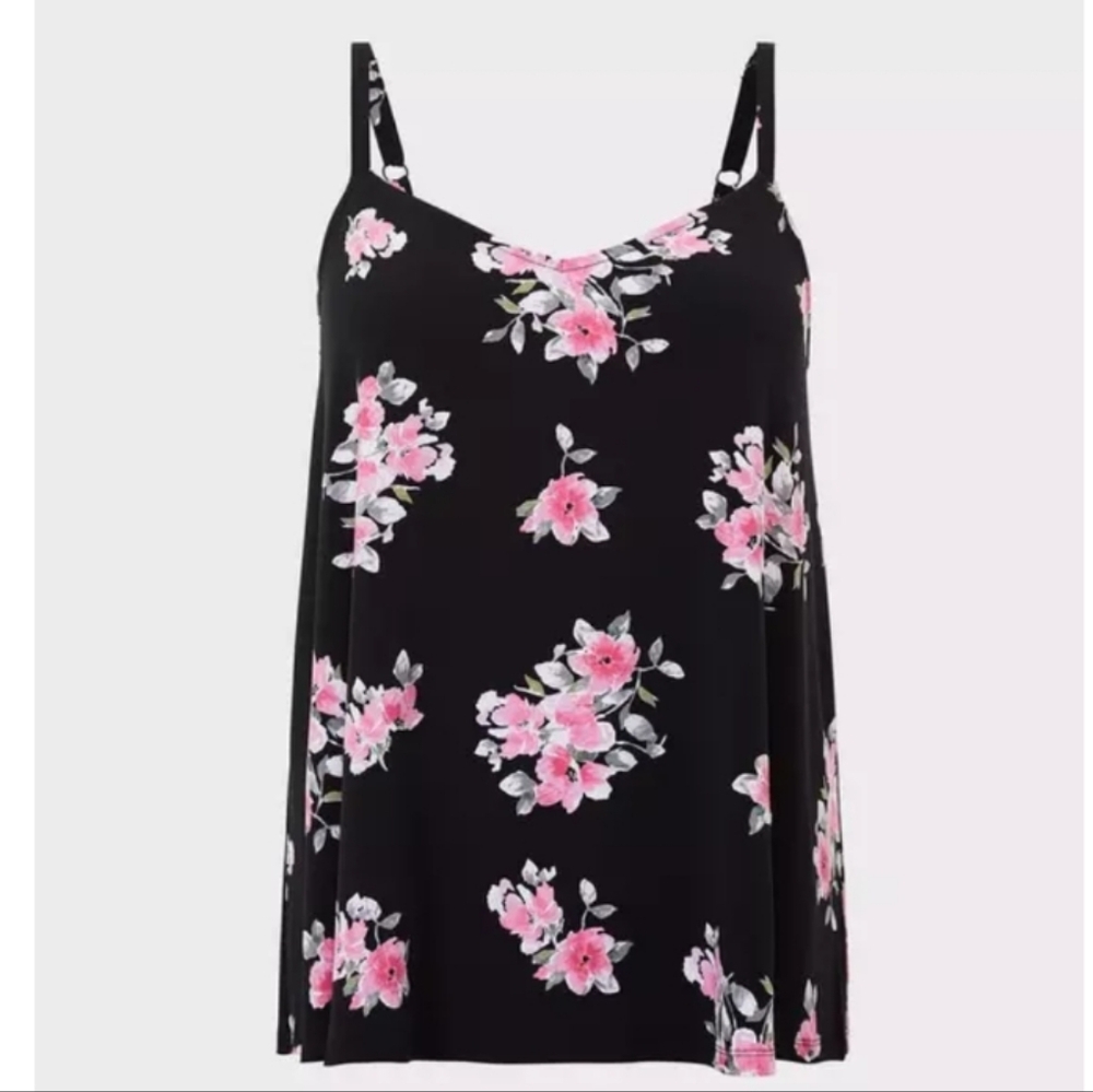 NWT Torrid Black Floral Studio Knit Swing Cami Color Red Rose Away Size 2 - Picture 5 of 14
